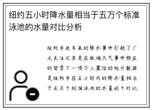 纽约五小时降水量相当于五万个标准泳池的水量对比分析